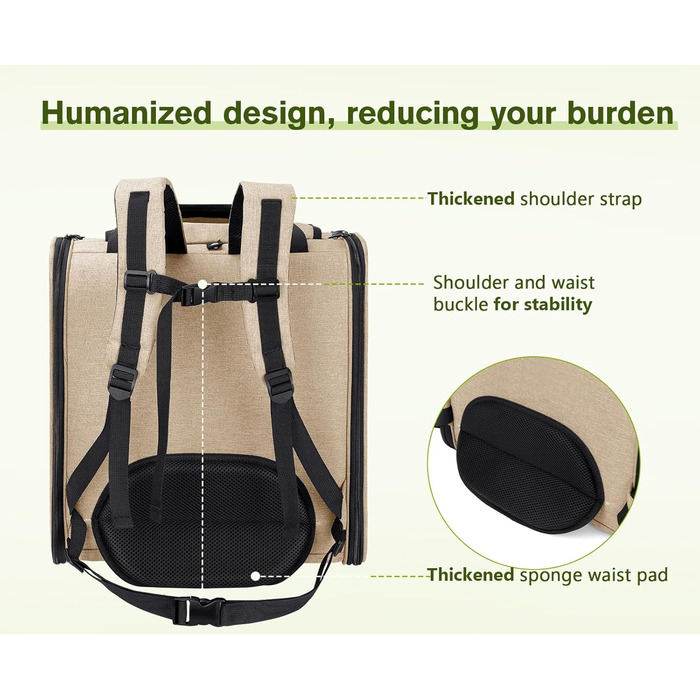 Плед-рюкзак для собак та котів Pecute, бежевий: переноска для тварин з вентиляцією, складаний