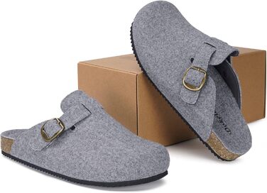 Домашні капці Dokela для жінок та чоловіків, зимові сліпони з підкладкою, фетрові тапочки з підкладкою, тепле устілка з корку, мюлі, закриті, неслизькі, зручні, шкіряні, фетрові сліпони (38 EU, світло-сірий)