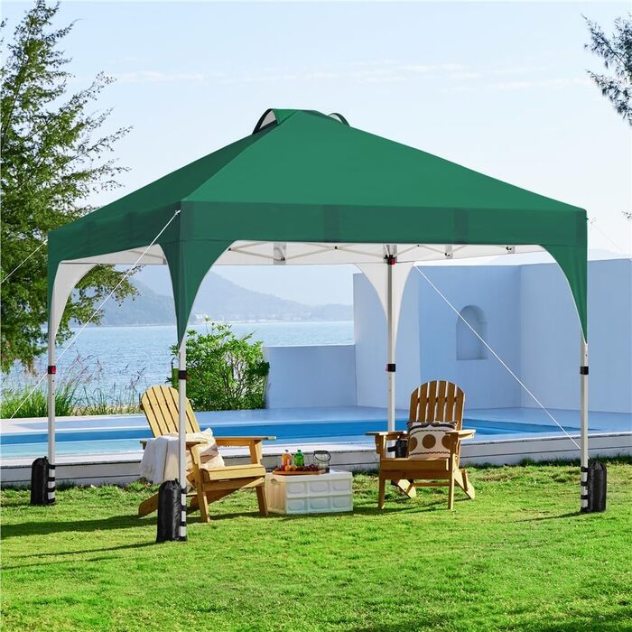 Yaheetech Folding Gazebo 2.4 x 2.4m Pop-Up Gazebo, Height Adjustable Garden Gazebo, Waterproof & Sun Protection Party Tent Garden Tent with Rolling Carry Bag for Outdoor Market Garden Yard, (Dark Green, 3x3m)