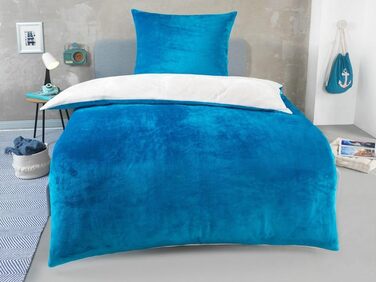DreamHome Зимова двостороння плюшева постільна білизна 135x200 Nicky-Teddy Cashmere Touch Coral Fleece ковдра + наволочка 80x80, колір: (Petrol-cremeweiß)