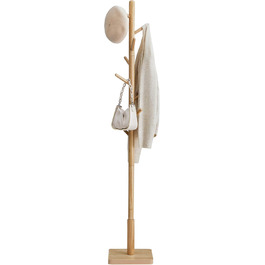 VASAGLE Coat Rack, Clothes Rack Solid Wood, Tree Shape Jacket Stand, 8 Hooks for Jackets, Hats, for Entryway, Hooks and Holding Rod made of Rubberwood, Cloud White RCR00W02 (Natural Beige, 1)