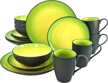 CreaTable Geschirrset HOT GREEN, 16-teilний комбінований сервіз з кераміки, для дому та ресторану