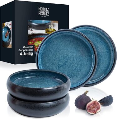 Moritz & Moritz SOLID 4x Soup Bowls, Stoneware, 19cm - Bowl/Dish made of stoneware for soup, pasta, salad or muesli. Soup Bowls (set of 4)