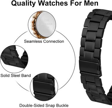 Годинник чоловічий OFFCUP з датою, кварцовий хронограф, водонепроникний, з нержавіючої сталі, для бізнесу та повсякденного носіння (рожеве золото/чорний)