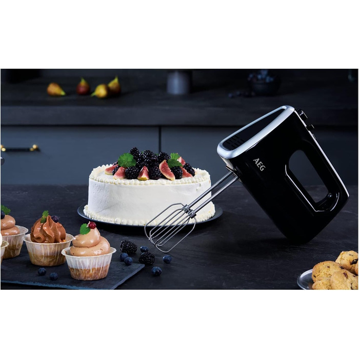 Міксер AEG HM3310: 350 Вт, 5 швидкостей, нержавіюча сталь, для приготування тіста та збивання, чорний/срібний