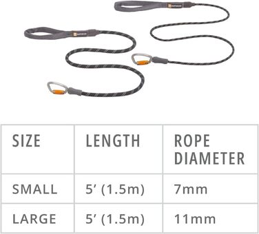 RUFFWEAR Knot-a-Leash, reflective rope dog leash with carabiner clip, length: 1.5 m, strength: 7 mm, Obsidian Black