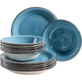 MÄSER 931602 Bel Tempo II Dinnerware Set for 6 People in a Modern Vintage Look, 12-Piece Tableware Service, Hand-Painted, Dark Blue, Stoneware, Blue