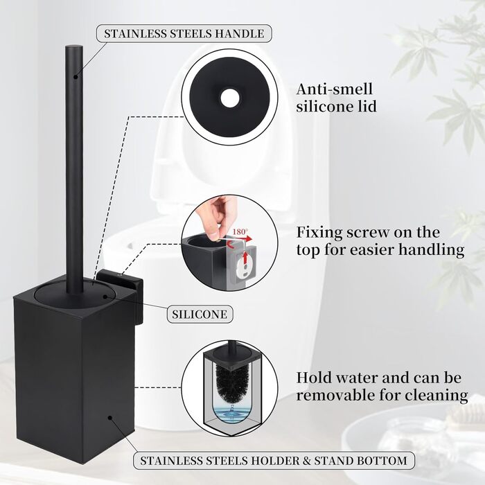 Щітка для унітазу Exleco з нержавіючої сталі, золота, з запасним насадкою та підставкою, настінна/підлогова