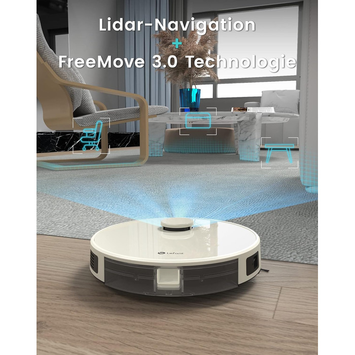 Робот-пилосос LEFANT M2Plus з функцією миття, 6000Pa, LiDAR-навігація, самоочищення, ідеальний для шерсті тварин, білий (M1-C)