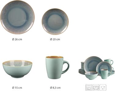 Набір посуду Vintage 'Ana' від ECHTWERK (16 предметів) для 4 осіб. Посуд з порцеляни: 4 тарілки, 4 невеликі тарілки, 4 миски, 4 чашки.