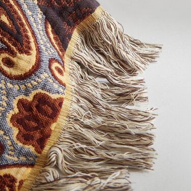 Плед Boho Softexly з 100% бавовни – двосторонній мусліновий плед 150x200 см, м'який плед на диван та ковдра на ліжко, естетичний дизайн, ідеально для вітальні та спальні, помаранчево/блакитний (150 x 200 см, візерунок Пайслі)