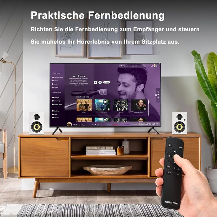 Sanyun SW208 Bluetooth 5.0 Активна акустична система 3' - 60W, вуглецевий динамік, вбудований 24-бітний DAC, 3D-Surround звук, 2.0 для ПК/монітора (пара, білий)