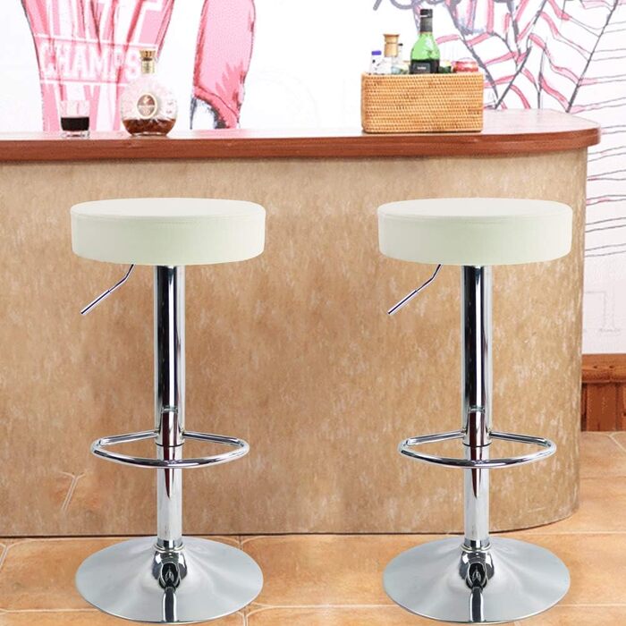 KKTONER Adjustable Height Swivel Bar Stool - SPA, Office & Beauty - PU Leather (White)