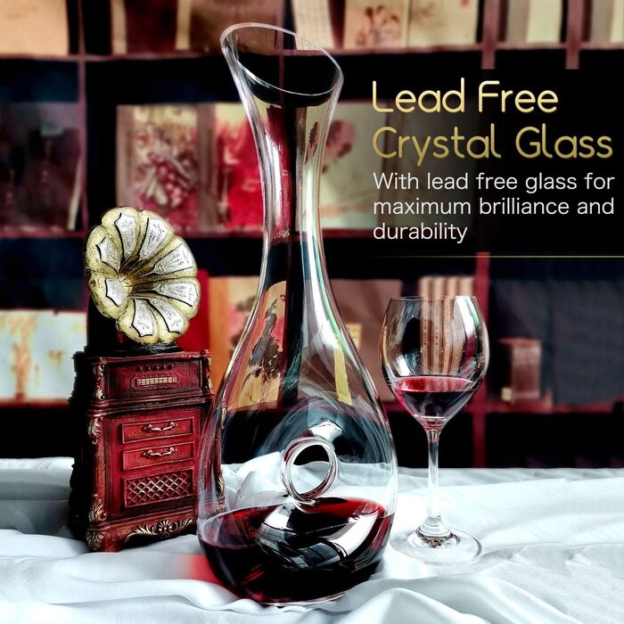 NUTRIUPS Red Wine Decanter, Crystal Glass Wine Carafe, Lead-Free Wine Carafe, Wine Decanting Vessel, Decanting Wine, Decanter in Hollow Circle Shape, 1.2L Decanter for Wine Lovers (straight)