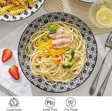 Набір супових тарілок Vancasso HARUKA, 4 шт., 1000 мл, чорний керамічний посуд