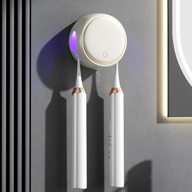 Maxspace UV Toothbrush Sterilizer, UV Disinfection Toothbrush Holder for Wall Mounting with Drying, Rechargeable Toothbrush Holder with 2 Toothbrush Compartments for Bathroom (White)