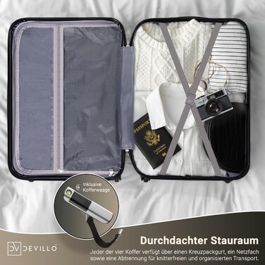 Набір валіз Devillo® Hartschalenkofferset 4шт. S-M-L-XL, чорний - жорсткий корпус, телескопічна ручка, коліщатка, замок, ABS-пластик