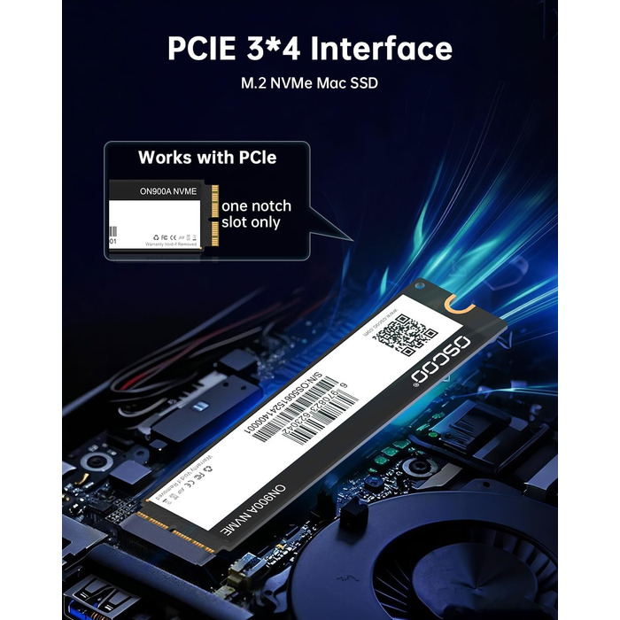 SSD 2TB NVMe PCIe Gen3.0x4 для Mac (2013-2018) - Швидкість до 2000 МБ/с читання, 1600 МБ/с запису