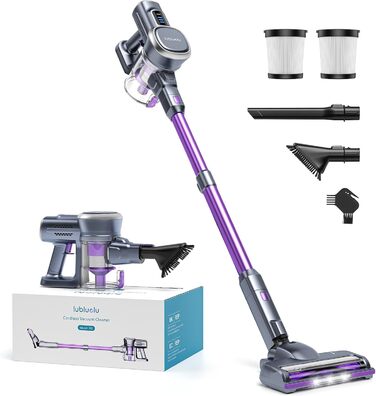 Бездротовий акумуляторний пилосос Lubluelu з потужністю всмоктування 25000Pa, час роботи до 50 хвилин, знімний акумулятор, для твердих поверхонь, шерсті тварин, килимів, фіолетовий