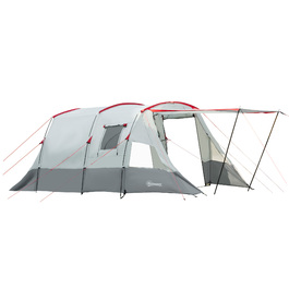 Outsunny Tunnel Tent 8-Person Tent with Sleeping Cabin, Living Room, Carry Bag, 2000mm Water Column, Gray | Aosom