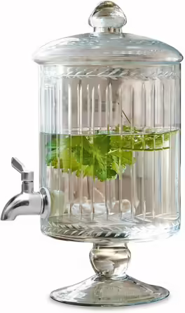 LOBERON Beverage Dispenser Makiya | Glass Carafe with Tap | Artful Glass Cutting | Made of Mouth-Blown Glass | Capacity 3 Liters, clear