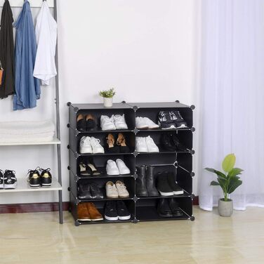 WOLTU Shoe Box, Shoe Storage, Set of 10, Stackable Design, for 20 Pairs, with Door, Hooks, 40x30x170 cm, White (47 x 35 x 170 cm, Black)