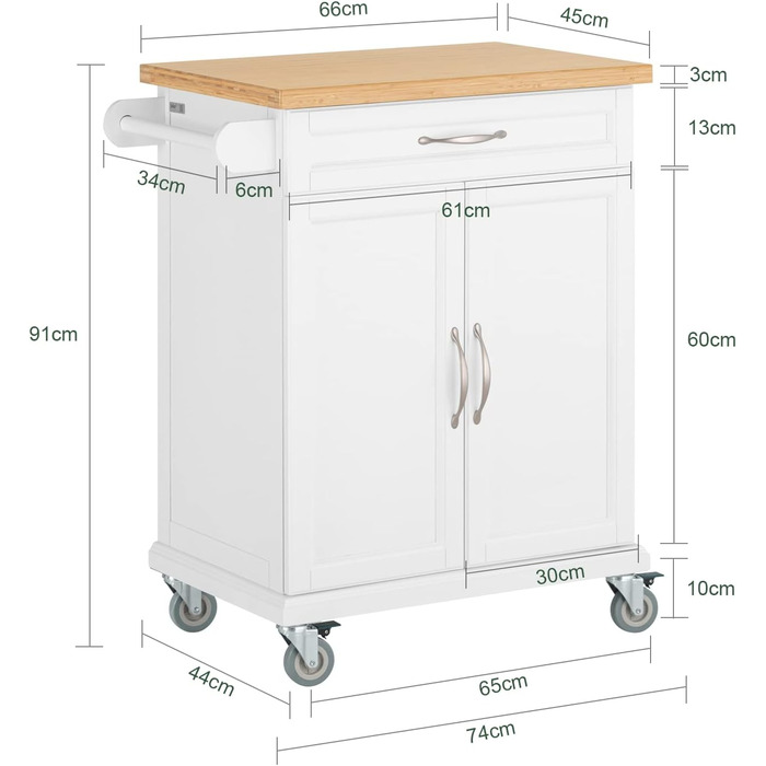 SoBuy Kitchen Trolley with Wheels - Kitchen Island with Countertop, Rolling Cart