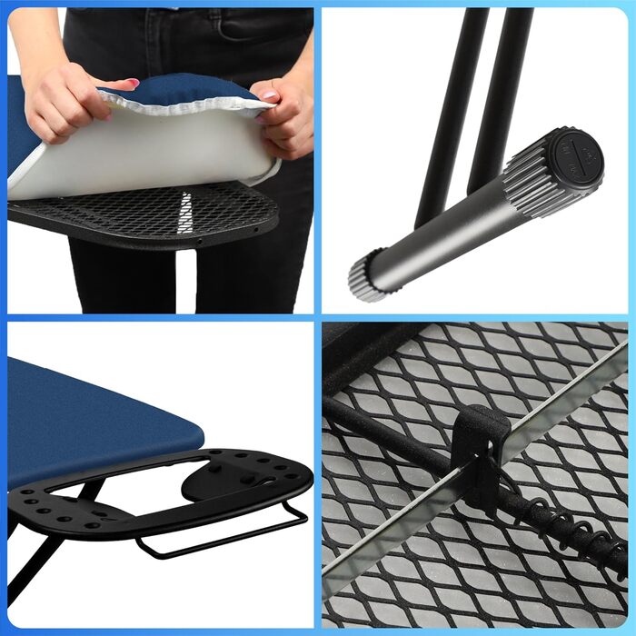 КADAX Прасувальна дошка, 120x38 см, складна, регульована висота, для прасування з парою, з антиковзними ніжками, з підкладкою з піною 8 мм (Темно-синій)