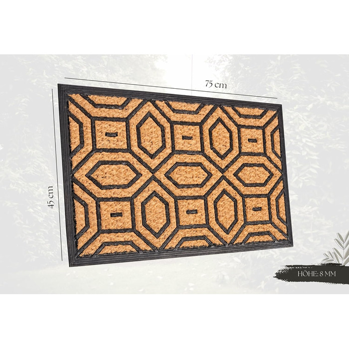 Килимок Hanse Home кокосовий для дому та вулиці 45x75 см Геометричний - вологостійкий, антиковзкий килимок для входу, коридору, тераси