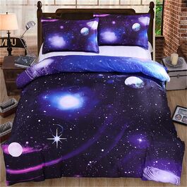 Комплект постільної білизни WONGS BEDDING Galaxy 135x200 + 50x75, мікрофібра, блакитний, 2 частини, з принтом зоряного неба