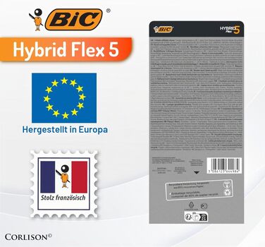 Чоловіча бритва BIC Hybrid 5 Flex, вологий гоління, 10 змінних касет по 5 лез, з алое вера та вітаміном E, з тримером для точного гоління
