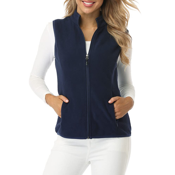 Жіноча флісова жилетка Fuinloth, легка, без рукавів, зі стійким коміром та кишенями на блискавці, колір: морський, розмір L