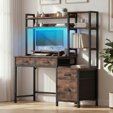 Ігровий кутовий стіл з шухлядами та полицями для домашнього офісу, коричневий