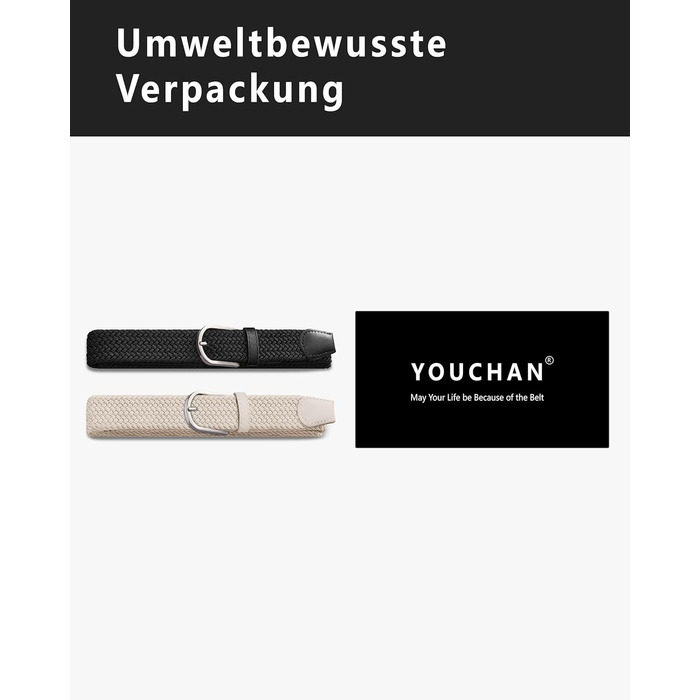 YOUCHAN 2 шт. ремені для жінок та чоловіків, еластичні плетені ремені, 3,3 см, еластичні ремені з регульованою довжиною, унісекс, чорний + бежевий