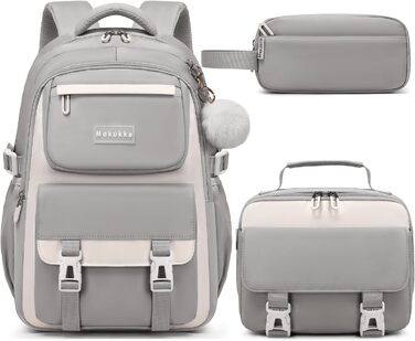 Шкільний рюкзак Makukke для дівчаток та підлітків: набір рюкзаків, водонепроникний, 30L (сірий)
