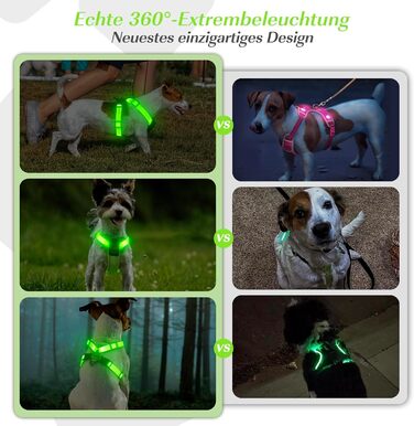 Світловідбиваючий нашийник для собак PZRLit з LED підсвічуванням, зарядний, для маленьких собак, XS, для безпечних прогулянок вночі (зелений)