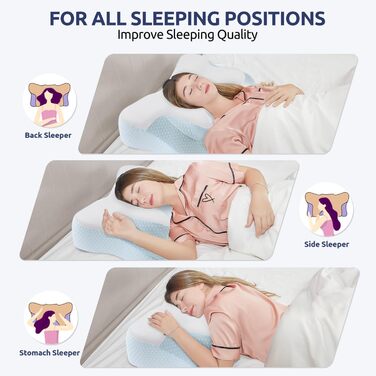 Подушка для шиї DONAMA з Memory Foam, подушка для сну, подушка для тих, хто спить на боці, спині та животі (Блакитна)