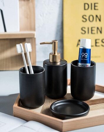 Набір аксесуарів для ванної кімнати з кераміки, 3 шт. (Жовтий) - мильниця, дозатор мила, стакан для зубних щіток