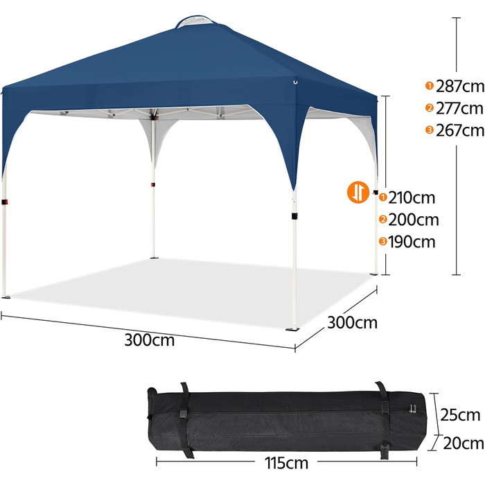 Yaheetech Folding Gazebo 2.4 x 2.4 m Pop-Up Gazebo, Adjustable Height Garden Gazebo, Waterproof & Sun Protection Party Tent Garden Tent with Rolling Carry Bag for Outdoor Market Garden Yard, (Navy Blue, 3x3m)