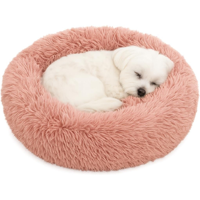 Кругле ліжко для собак та котів Flamingo, м'яке, з подушкою, діаметр 55 см, рожеве, 55x55x12 см