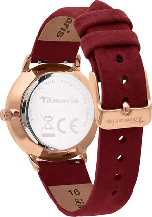 Жіночий годинник Tamaris з шкіряним ремінцем (рожеве золото / ремінець бордовий)
