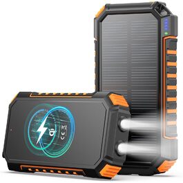 Портативний зарядний пристрій ADDTOP Solar – 26800mAh з сонячною панеллю, USB-C, 3.0A, 4 виходи для смартфонів та планшетів, ліхтар для кемпінгу та відпочинку на природі (Orange)