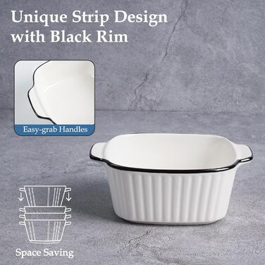 Набір форм для запікання NUTRIUPS 400мл (4 шт.), кераміка, 14.5 x 11.5 x 5.5 см. Квадратні форми для випічки, фритюрниці, духовки та мікрохвильовки. Зеркальне покриття