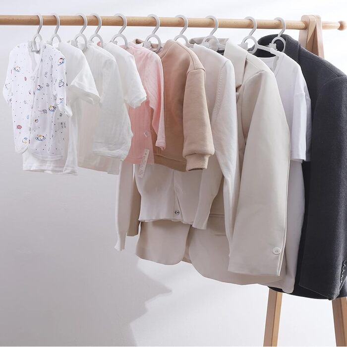 Вішалки для дитячого одягу HGYZE, 20 шт., 29-37 см, з підвішуванням для штанів, пластикові, стакові, регульовані, сірі та білі