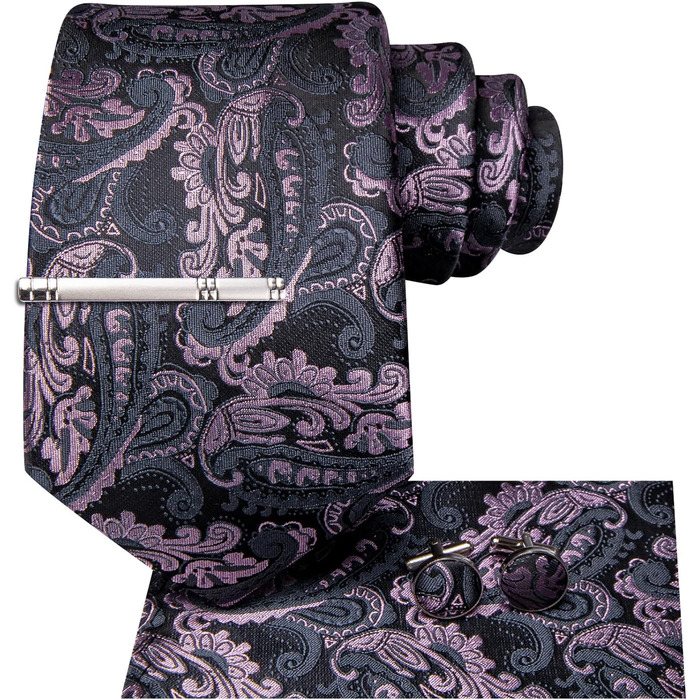 Набір крават-метелика для чоловіків Hi-Tie: краватка-метелик, нагрудна хустинка, затискач для краватки, запонки (Чорний, Рожевий)