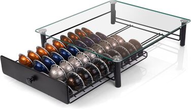 Висувна шухляда для капсул Nespresso Vertuo: органайзер на 40 капсул VertuoLine (1,35/2,7 л) - з безпечного скла, сумісна з Vertuo Next & Plus, розмір 37,5 x 33 x 8,9 см