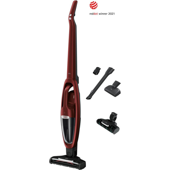 AEG QX7-1ULTAN 2in1 Cordless Vacuum Cleaner / Slim Design / Power-Soft Roller + Multi-Surface Nozzle / Hard Floors & Carpets / Up to 50 min Run Time / 21.6V / Includes Pet Hair Nozzle and Accessories / Freestanding / Red 2021 Model 21.6V With Soft Roller