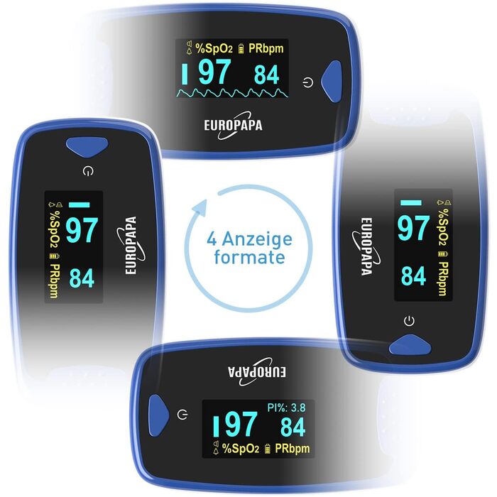 Пульсоксиметр EUROPAPA: вимірювання SpO2 та пульсу з OLED екраном (синій)