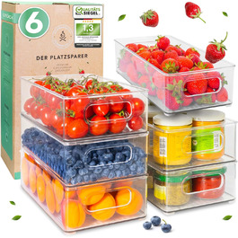 SCHWARZGLUT® Refrigerator Organizer 6-Piece Set for Maximum Order in the Refrigerator | Stackable | Organizer | Fridge Organizer | Storage | Boxes for Refrigerator | BPA Free