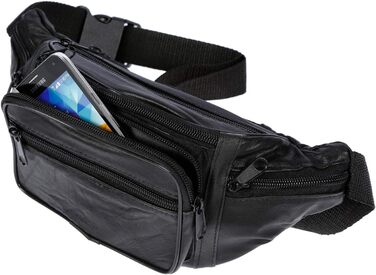 Чоловіча поясна сумка Christian Wippermann з натуральної шкіри - преміум якість, 24x12x6-8 см, 3 відділення на блискавці, регульований ремінь, RFID захист (Чорний)
